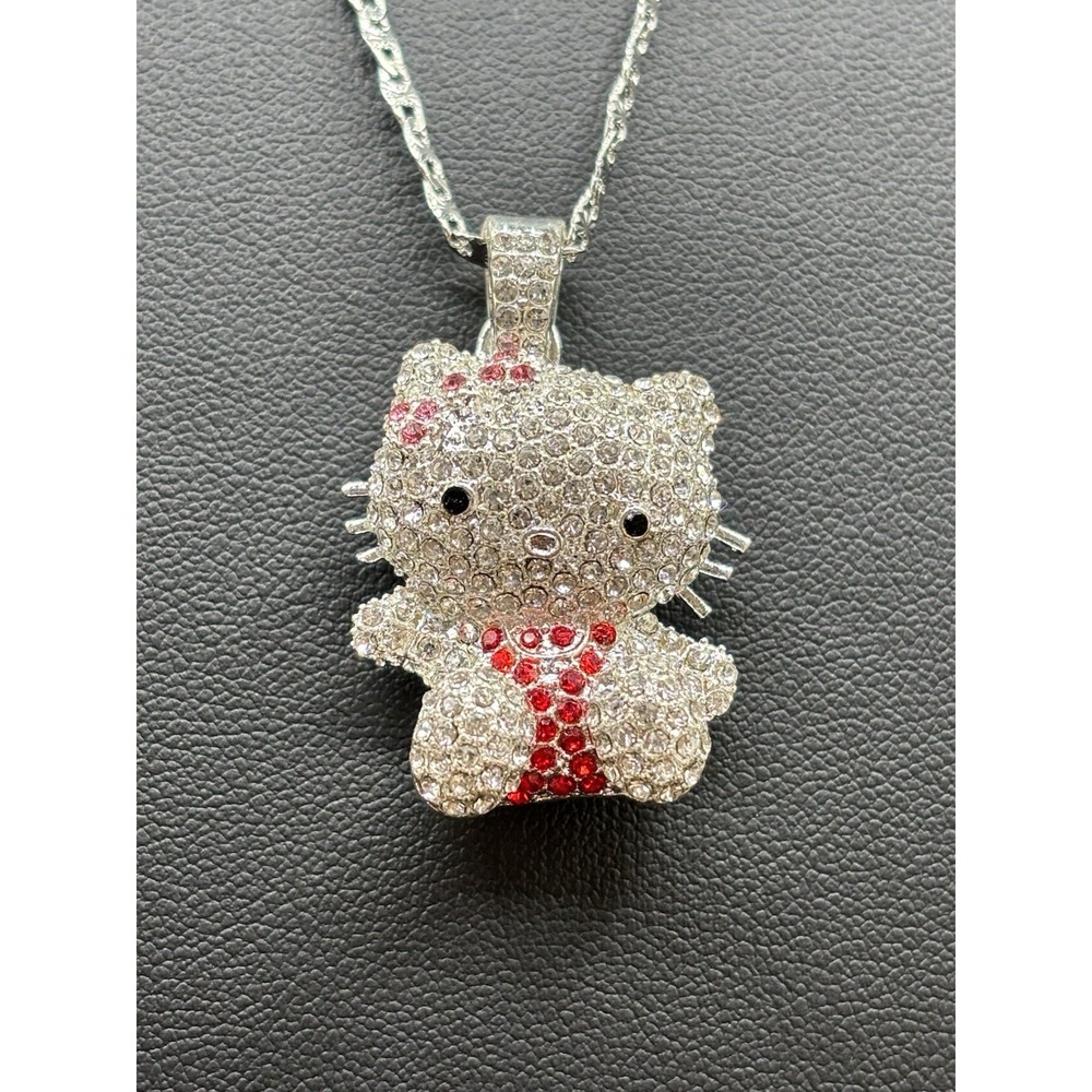 Hello Kitty Pendant HK Necklace - Gold Plated In White BEAUTIFUL - NEW